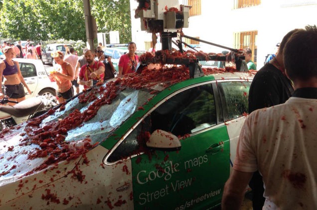 Google maps car at Tomatina festival in Spain, 2015